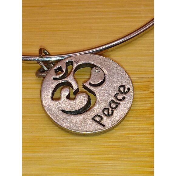 Silvertone Namaste Om Peace, Continuous Circle, Heart Adjustable Charm Bracelet - Picture 2 of 8
